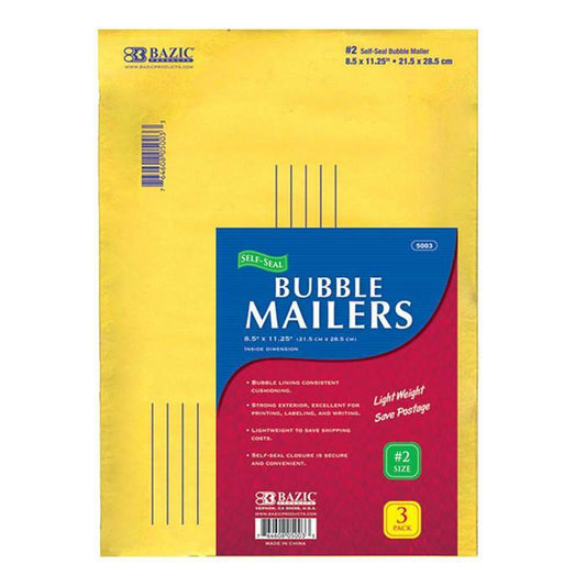 Bubble Mailers (#2) 8.5" X 11.25" Self-Seal , Pk-3