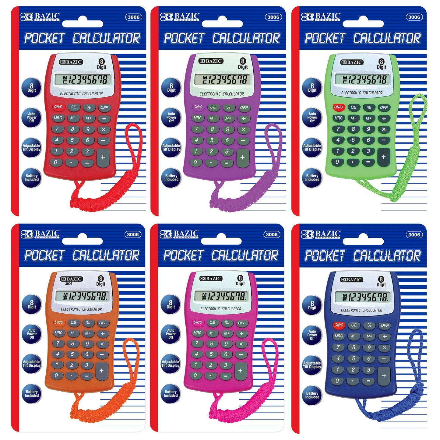 Calculator Pocket Size w/ Neck String - 8-Digit