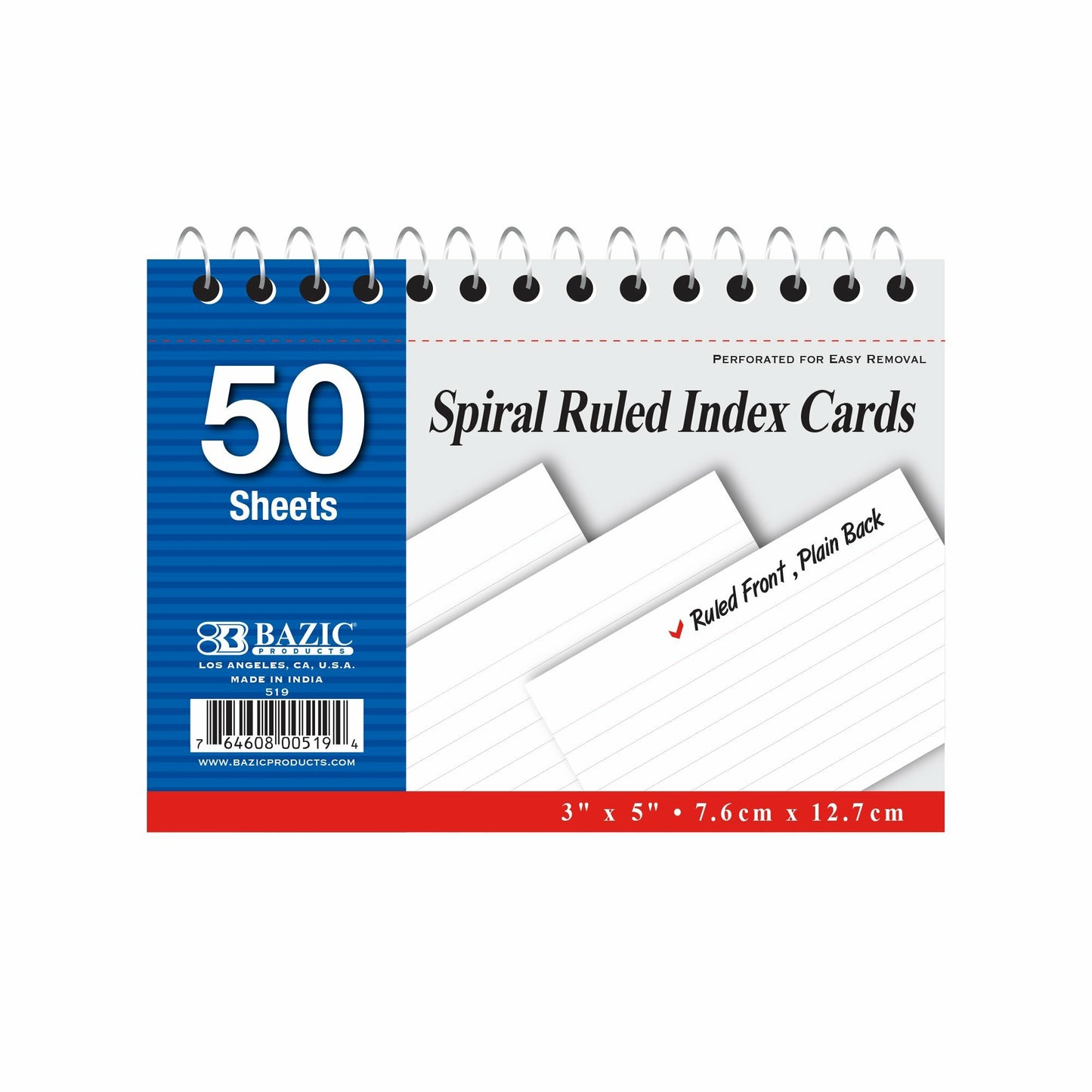 Index Card 3x5" Ruled White Spiral Bound
