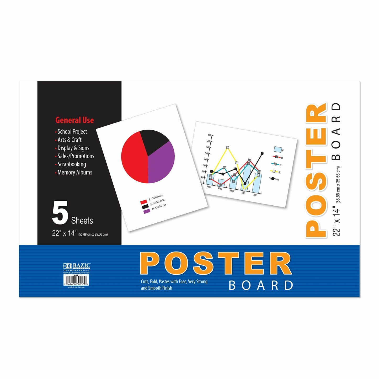 Poster Board White  22" X 14" [Pk-5]
