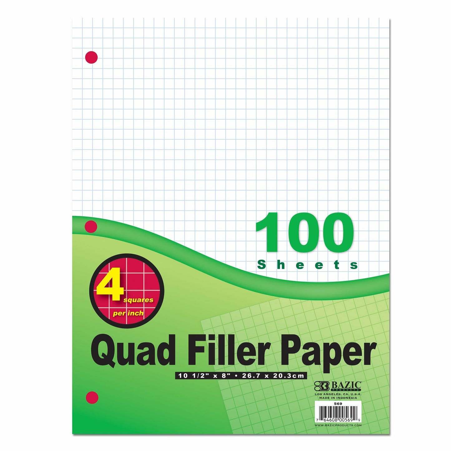 Quad Filler Paper 7mm, 100 Sheets / Bazic