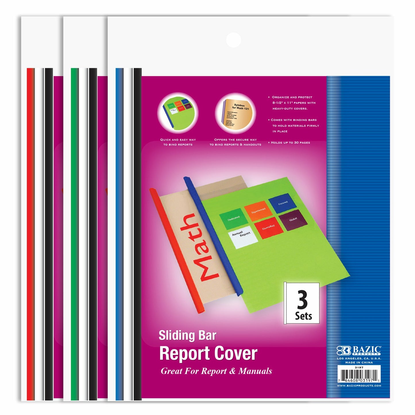 Report Cover Clear Front w/Sliding Bar, Pk-3