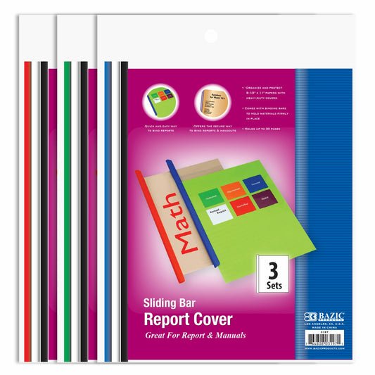 Report Cover Clear Front w/Sliding Bar, Pk-3
