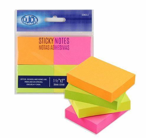 Stick On Notes Pastel 1.5" X 2.0", 100 Sheets [Pk-4]