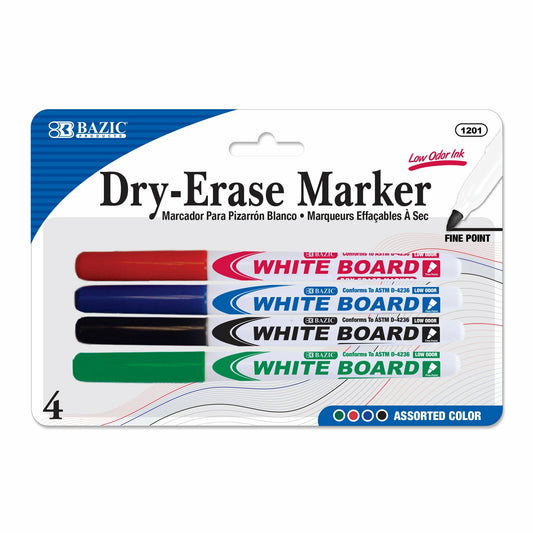 Marker Dry-Erase Fine Tip Assorted (pk-4)