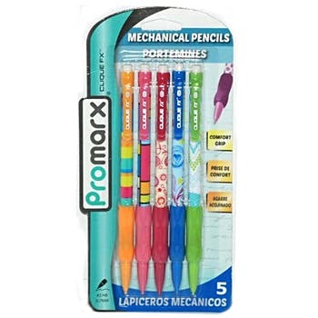 Mechanical Pencils, Clique FX grip Assorted Designs, 0.7mm  [Pk-5]