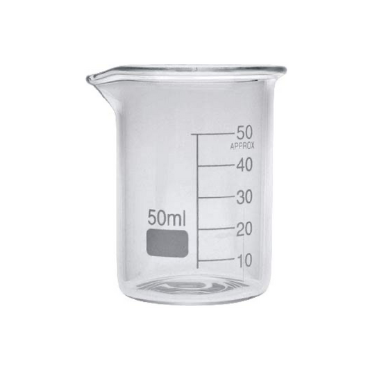 Glass Beaker 50ml, Low Form, with Double Capacity Scale