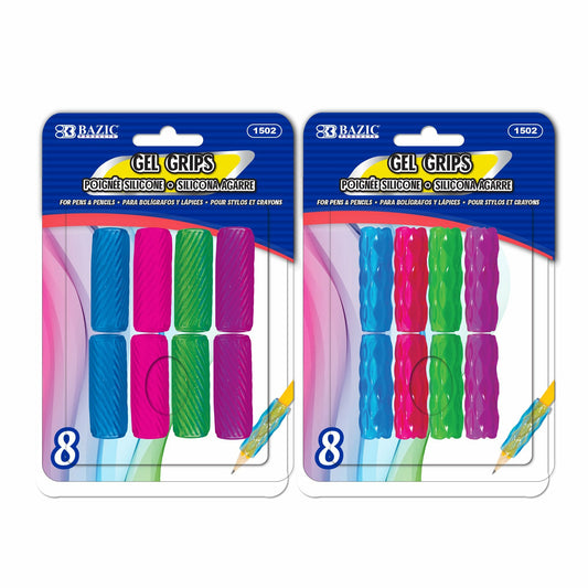 Pencil Grip (8/Pack) Assorted Color & Shape Gel