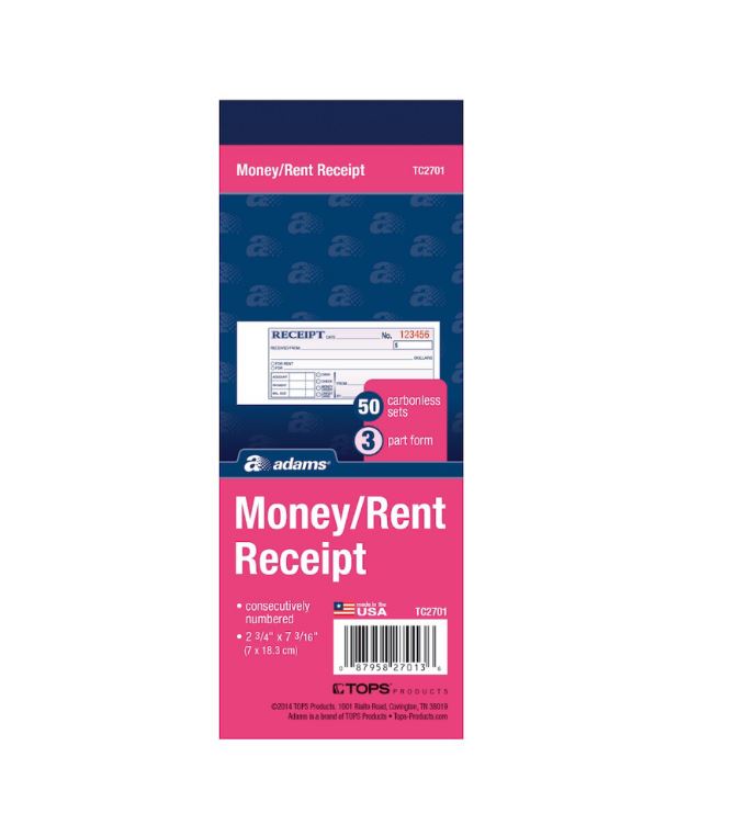 Money/Rent Receipt Book, Carbonless, 3-Part, 50 ST/BK