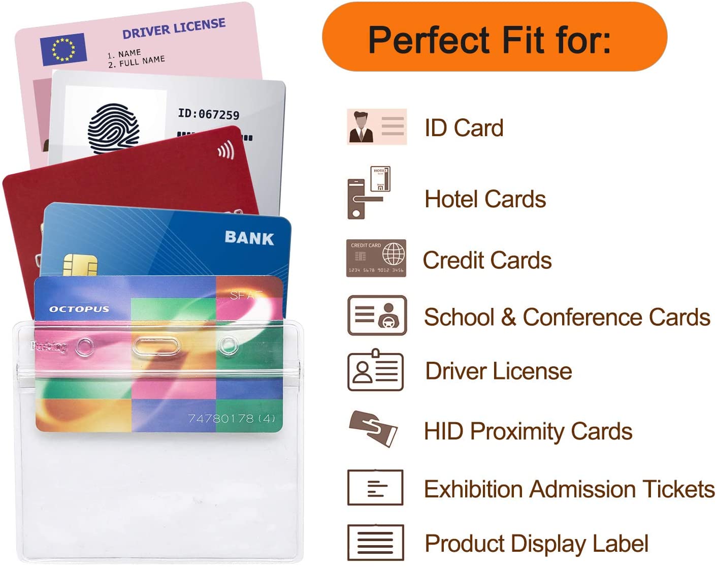 WATERPROOF Horizontal Name Tag Badge ID Card Holders 3.9" x 3.3"