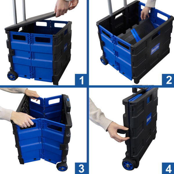 Folding Cart Blue on Wheels w/ Lid Cover