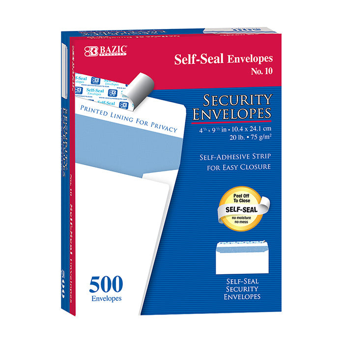 Envelopes #10 White Peel & Seal, Security [bx-500]