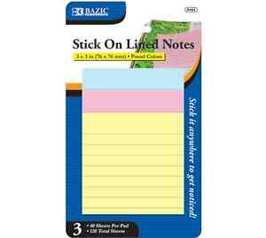 Stick On Notes Lined 3"x 3" [Pk-3]