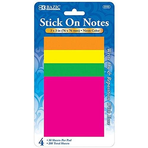 Stick on Notes Neon 3" x 3" [pk-4]
