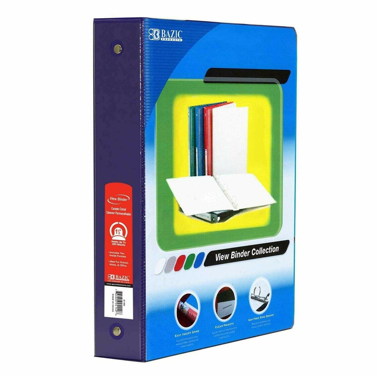 3-Ring View Binder w/ 2 Pockets, 1 1/2"