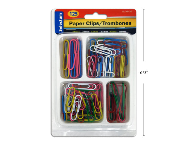 Paper Clips Assorted Sizes & Colors (125pc)