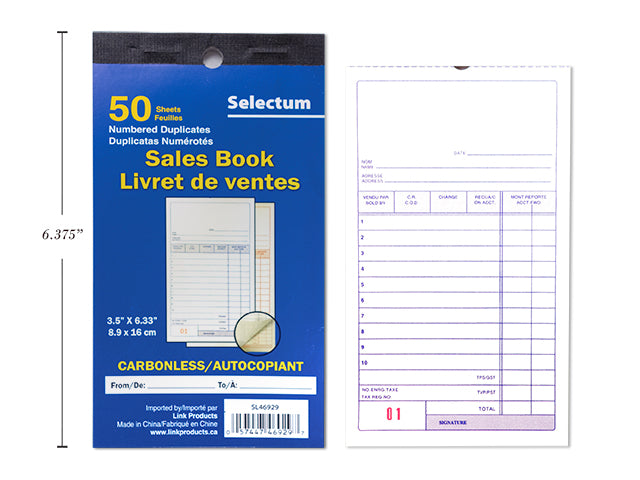 Sales Order Book, 2-Part, Carbonless, 3.5x6", 50 ST/BK