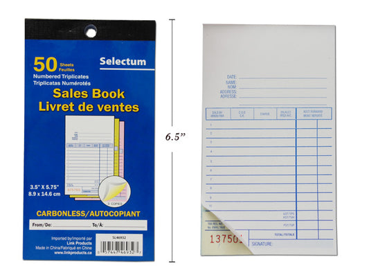 Sales Order Book, 3-Part, Carbonless, 3.5x6", 50 ST/BK