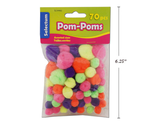 Craft Pom Poms Asst Sizes Brite Colors (70/Bag)
