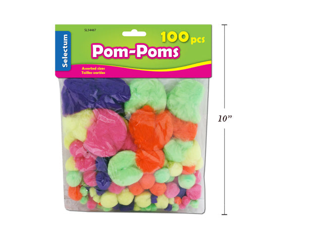 Craft Pom Poms Assorted, (100/pack)