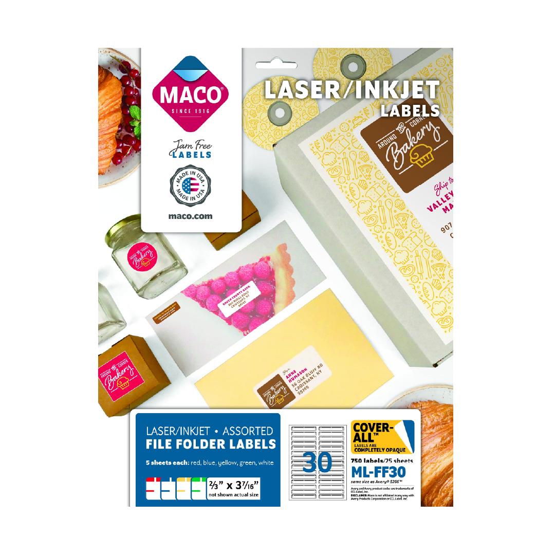 Laser/Ink Jet File Folder Labels, Assorted Colors [pk-750]