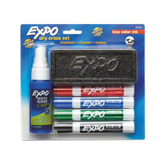 Dry Erase Marker Starter Set, Broad Chisel Tip, Assorted Colors, Set/4