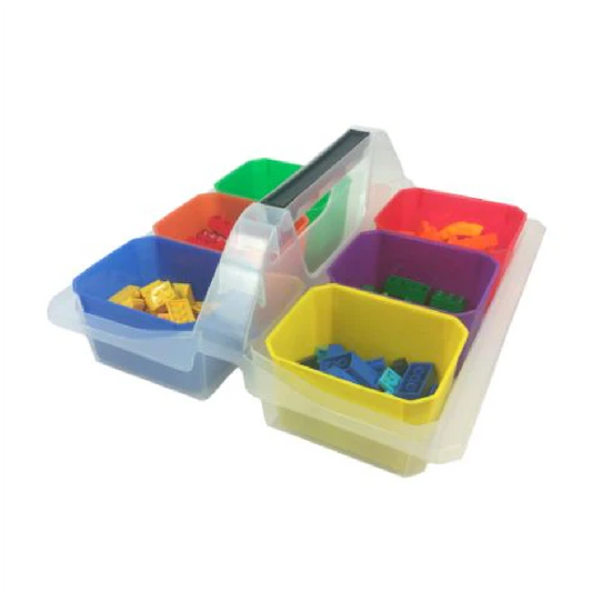 Clear Plastic Caddy with 6 Colored Cups