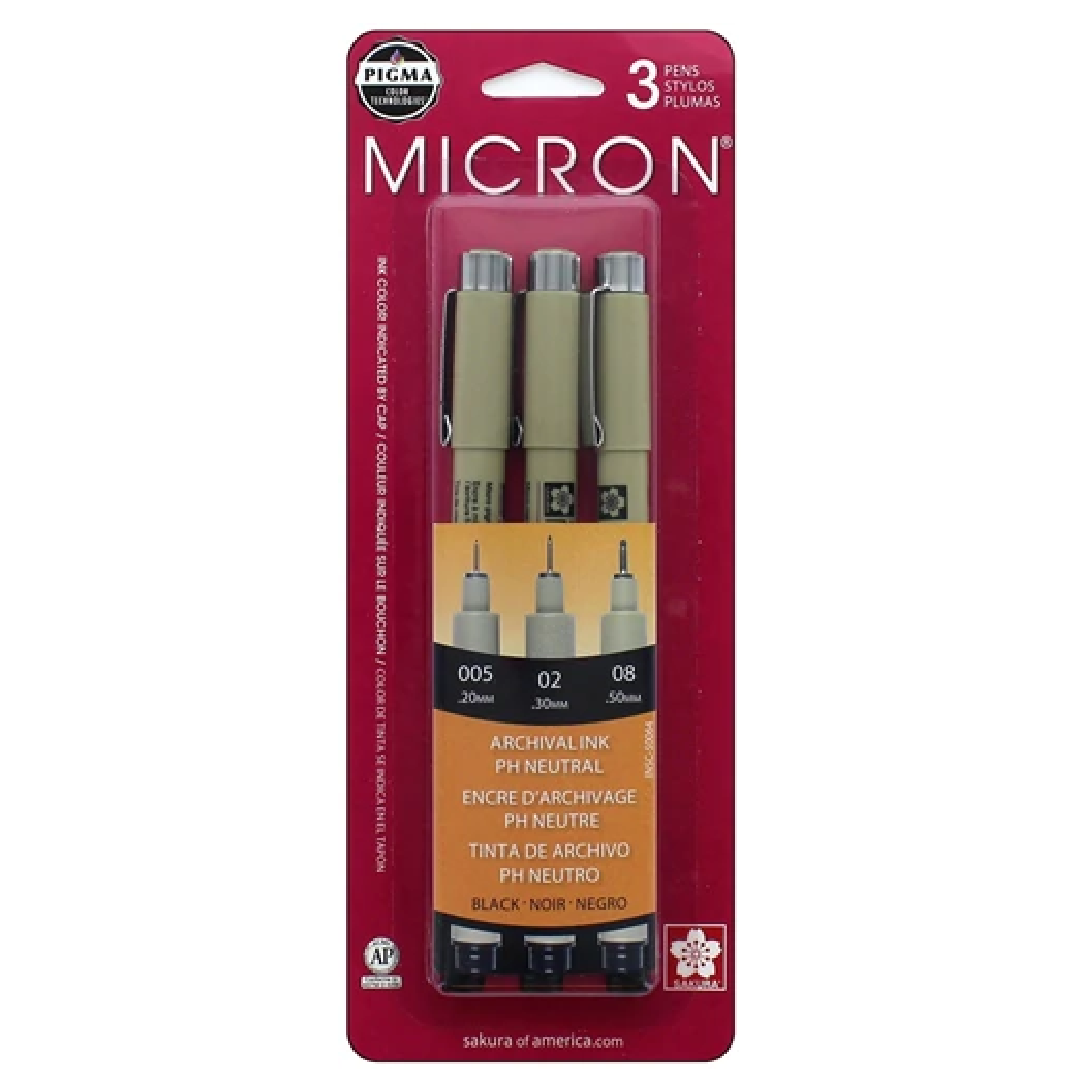 Micron Drawing 3 Illustration Pen Set (005, 02, 08)