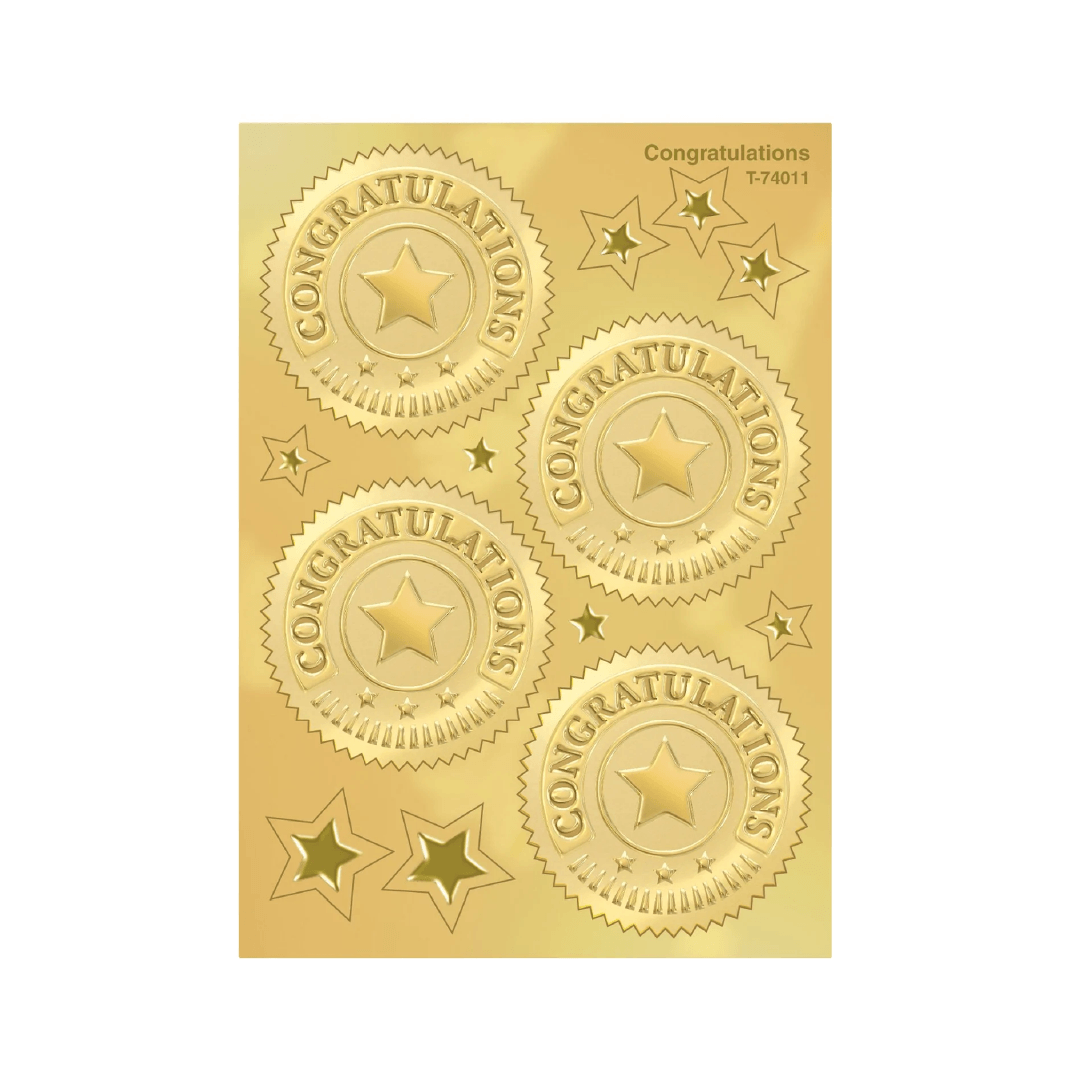 Congratulations (Gold) Award Seals Stickers – Humacao School Supply
