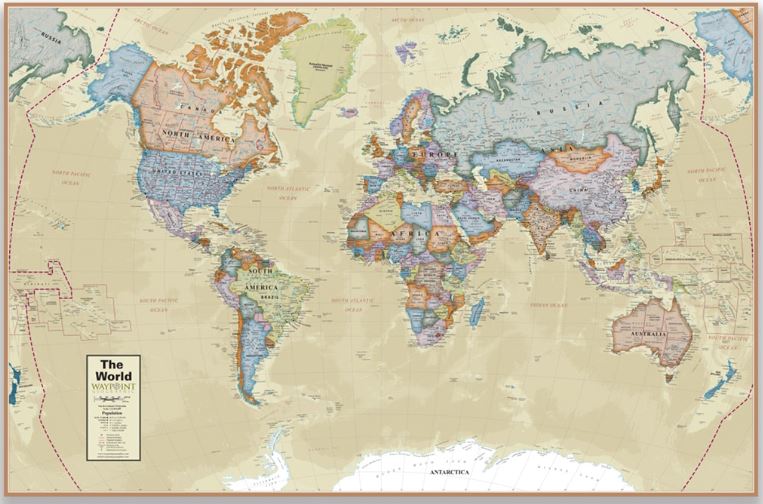 Wall Map World Laminated 24" x 36"